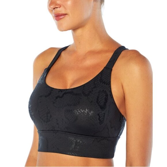 💕MARIKA💕 Black Python Foil Lacey Racerback Sports Bra ~ Animal Print Large NWT - Picture 3 of 10